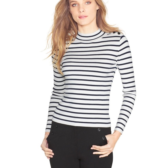WHITE HOUSE BLACK MARKET STRIPED MOCK NECK SWEATER - Picture 2 of 11